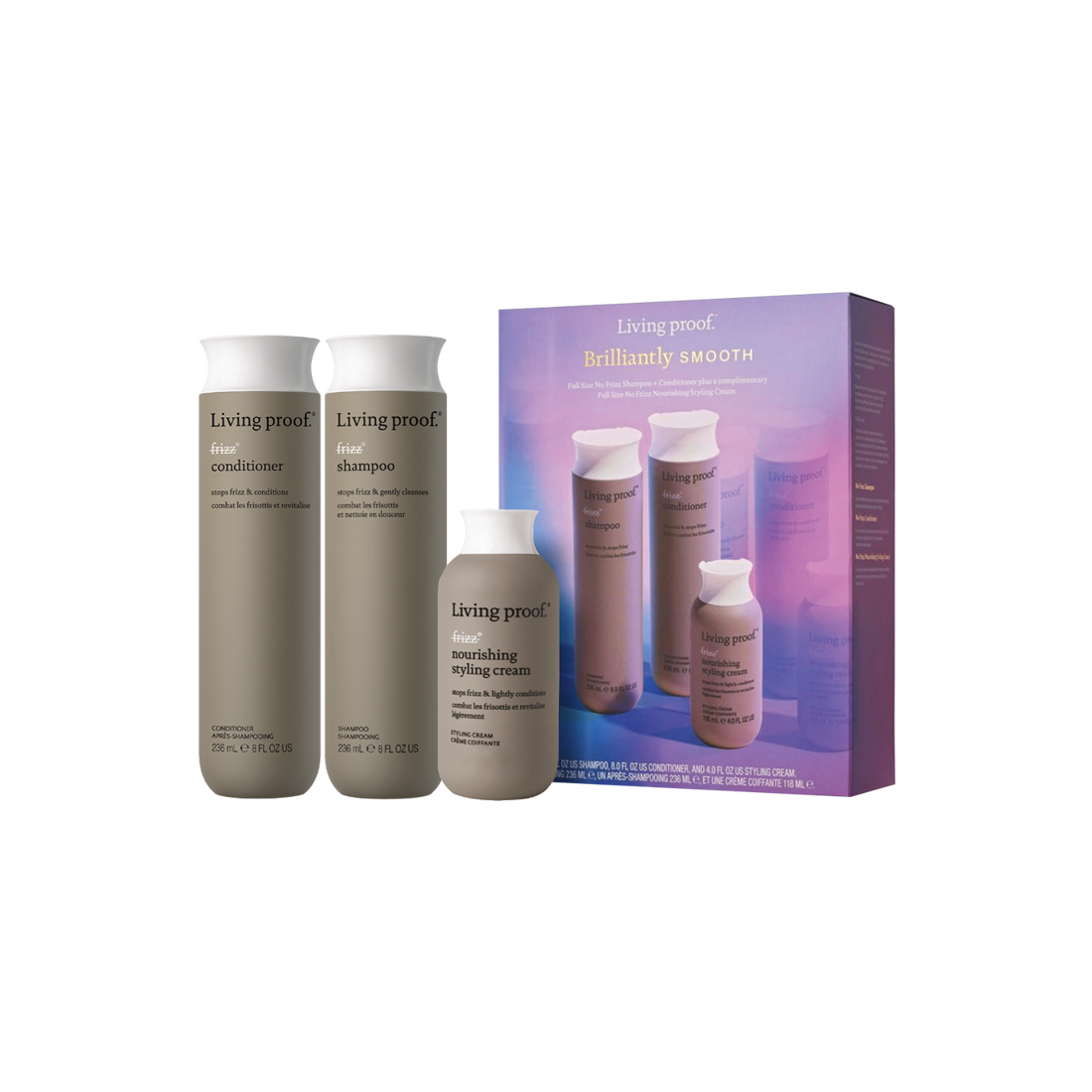 Set No Frizz Brilliantly Smooth - Shampoo, acondicionador y crema de peinado