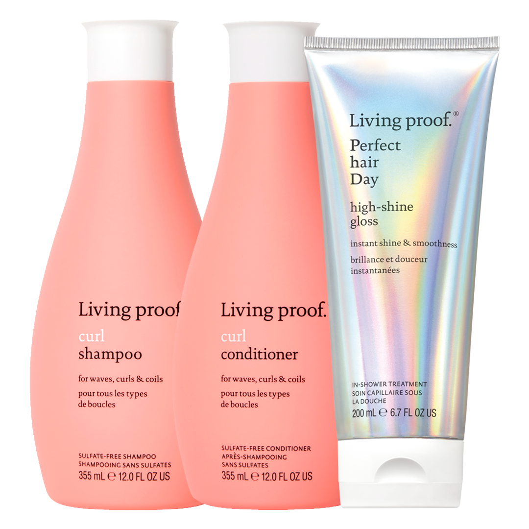 Curl Shampoo, Acondicionador y high-shine gloss