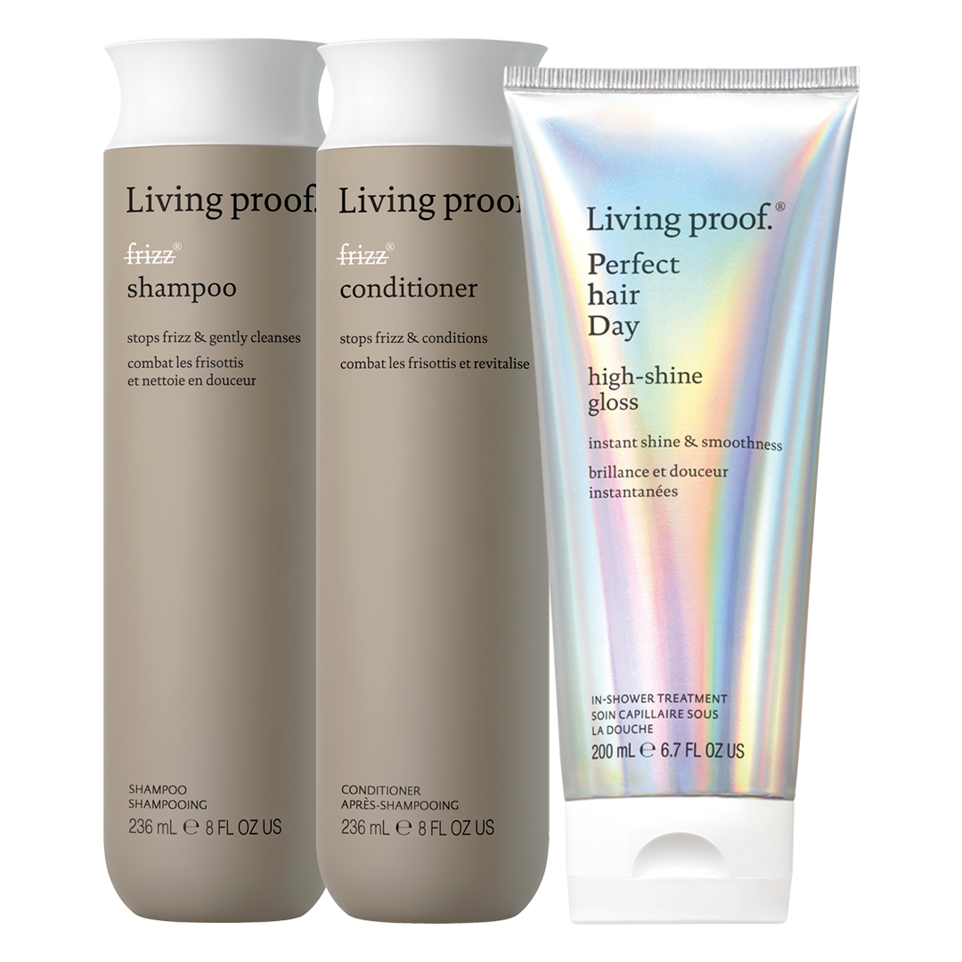 Set No Frizz Shampoo, Acondicionador y high-shine gloss