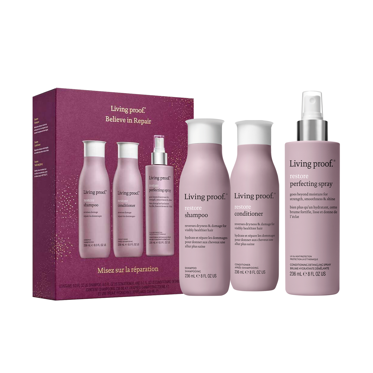 Pack Restore Brilliantly Revived - Shampoo, acondicionador y spray acondicionador